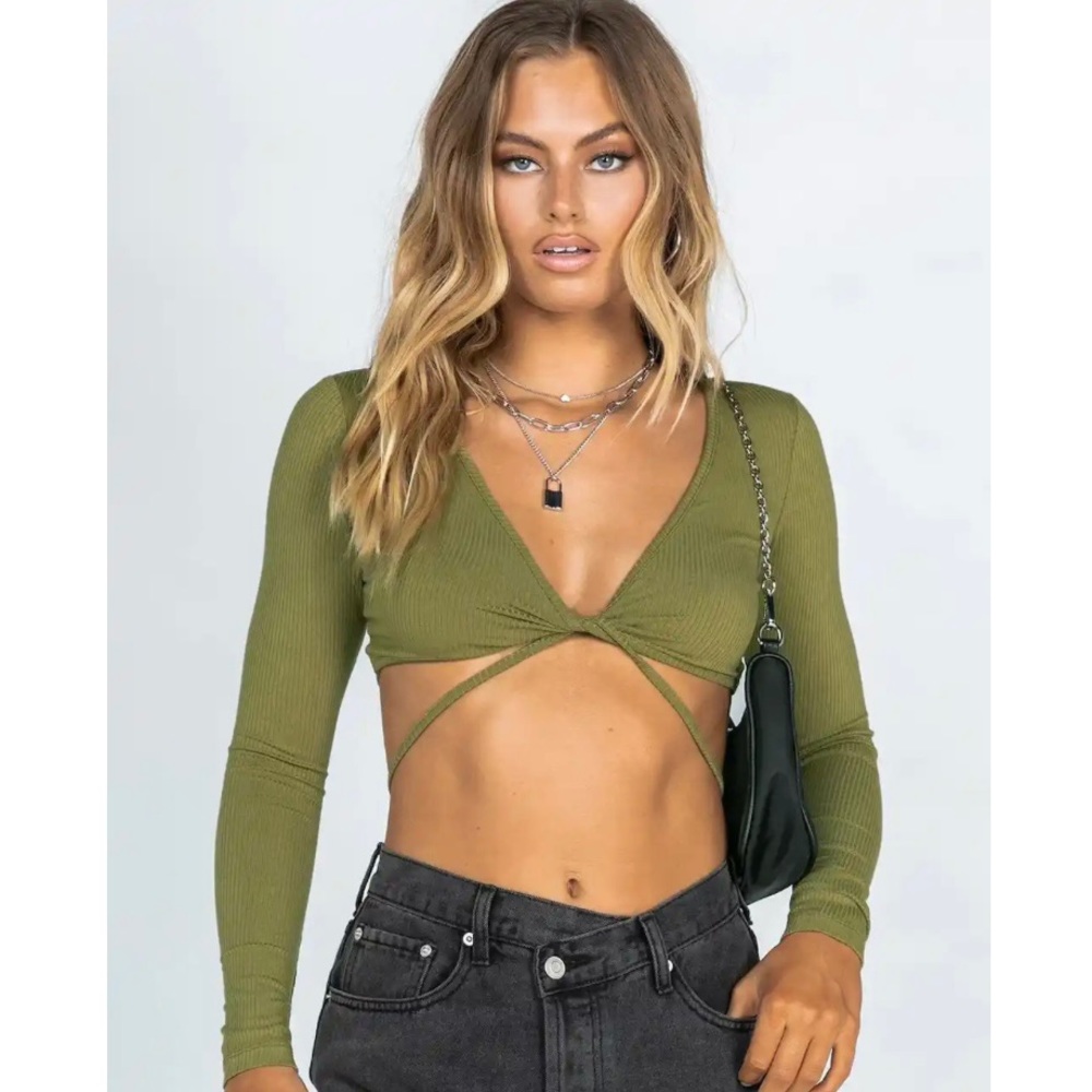 Princess Polly green long sleeve crop top (small)